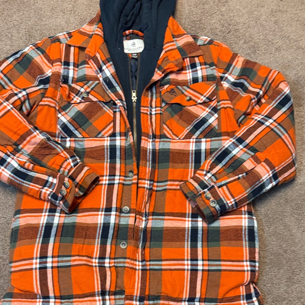 Legendary Whitetails Orange Plaid Hooded Flannel Jacket